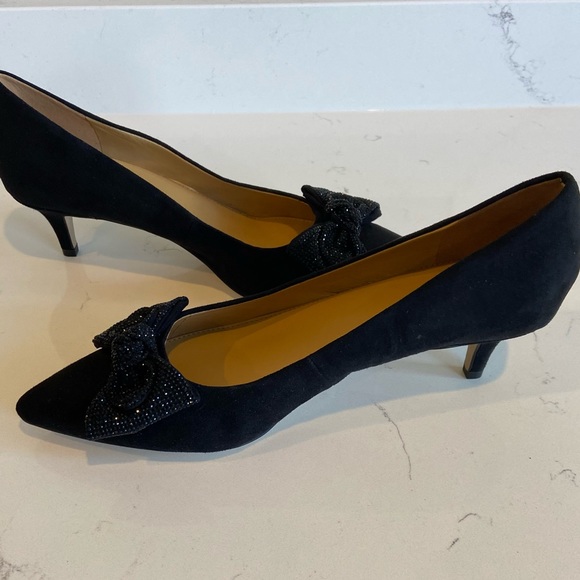 J. Crew Factory Shoes - J. Crew Crystal Bow kitten heels, black suede, size 9